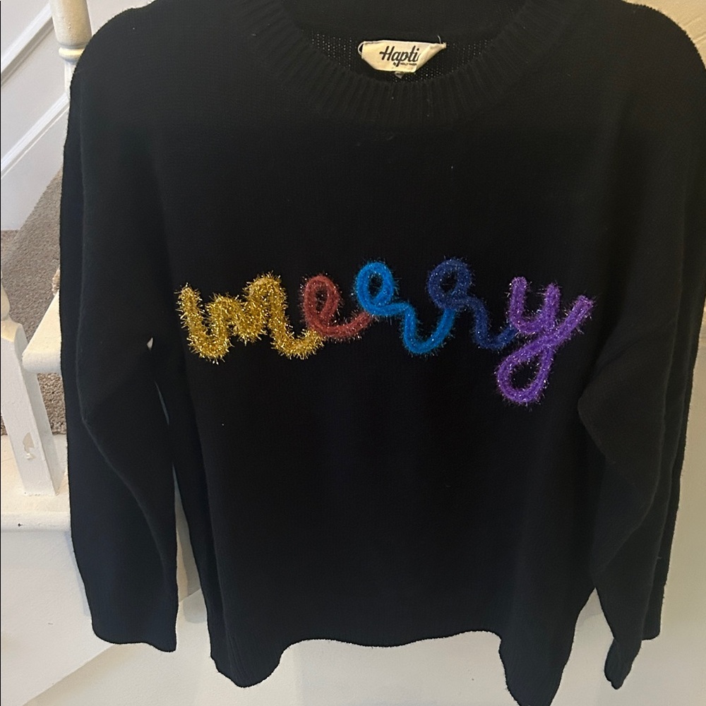 Hapti Black Sweater with Festive Design